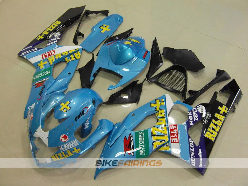 Мотоциклы Полный обтекатели подходит для Suzuki GSXR1000 K5 2005 2006 GSXR-1000 05 06 ABS пластик инъекции Небесно голубой rizla