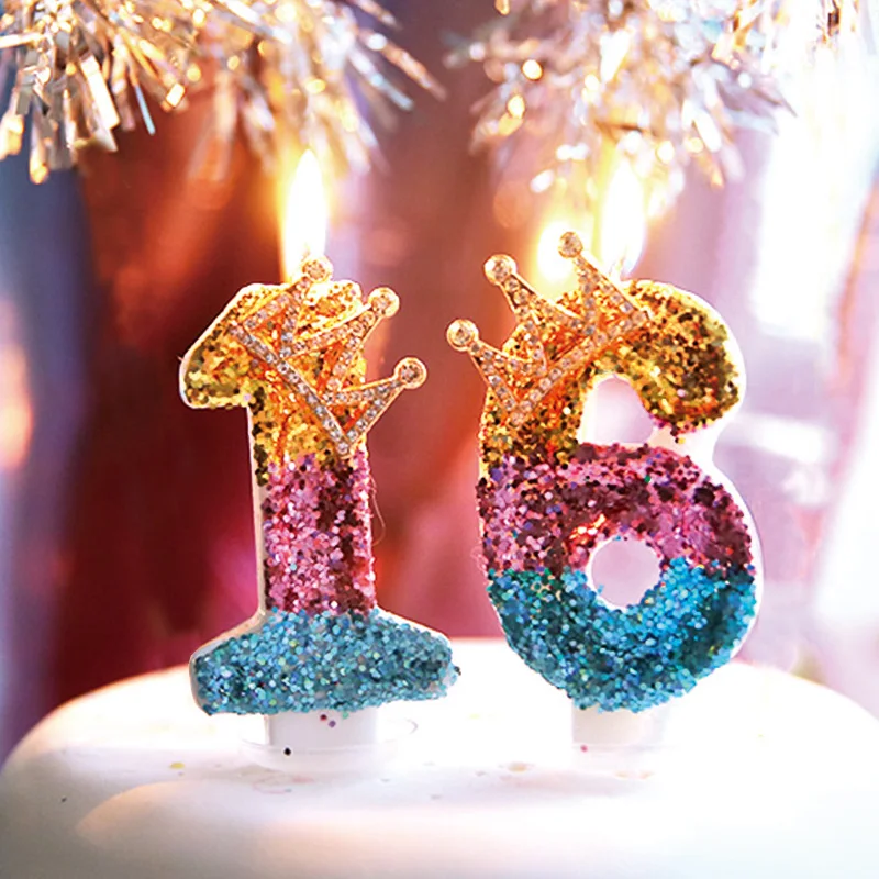 Happy Birthday Number Candles Party Cake Topper Decoration Sparkling Gold  Gifts