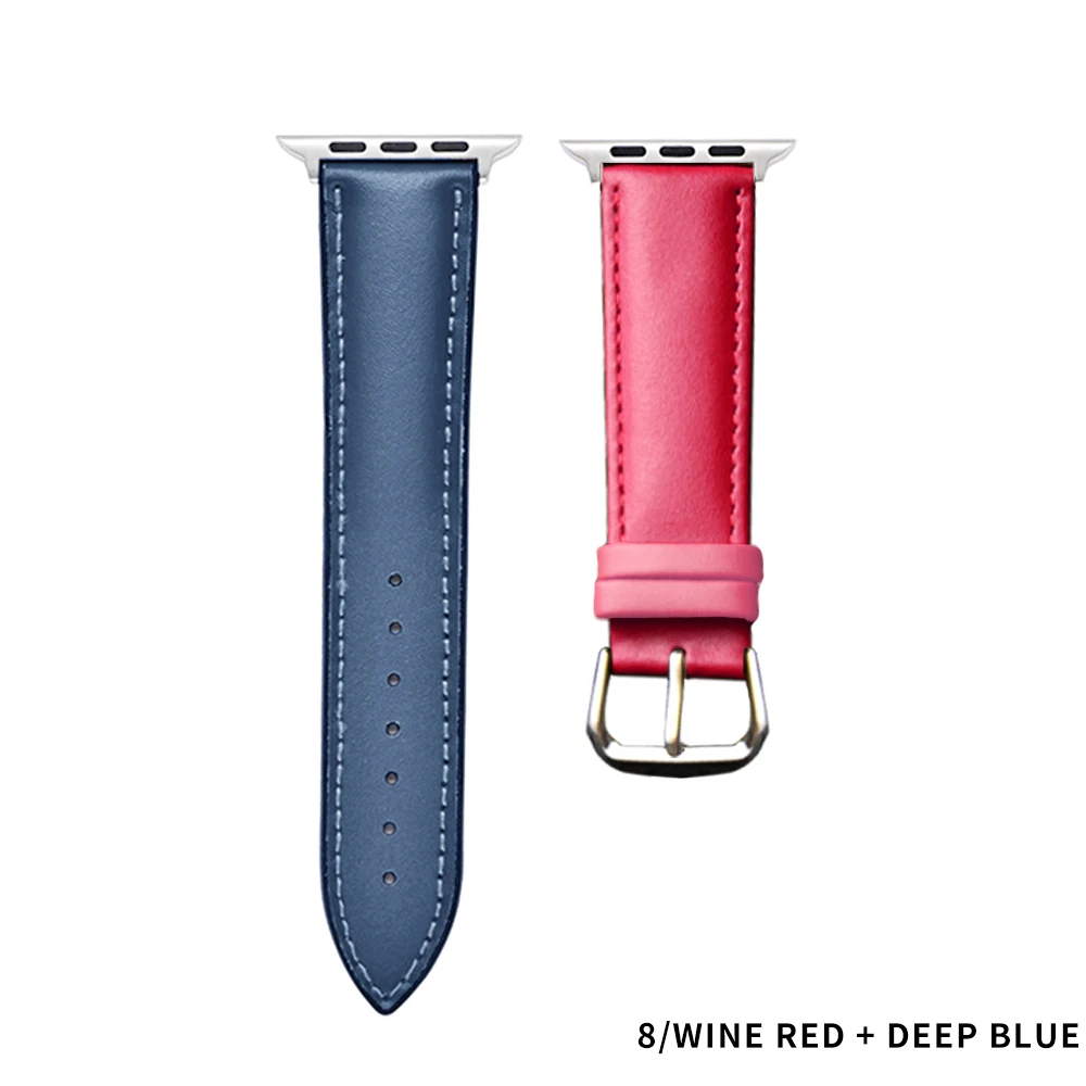 Dark blue pink Коричневый кожаный ремешок петля ремешок для Apple Watch 4 3 2 1 38 мм 40 мм, мужской кожаный ремешок для iwatch 5 44 мм 42 мм браслет - Цвет ремешка: Dark blue pink