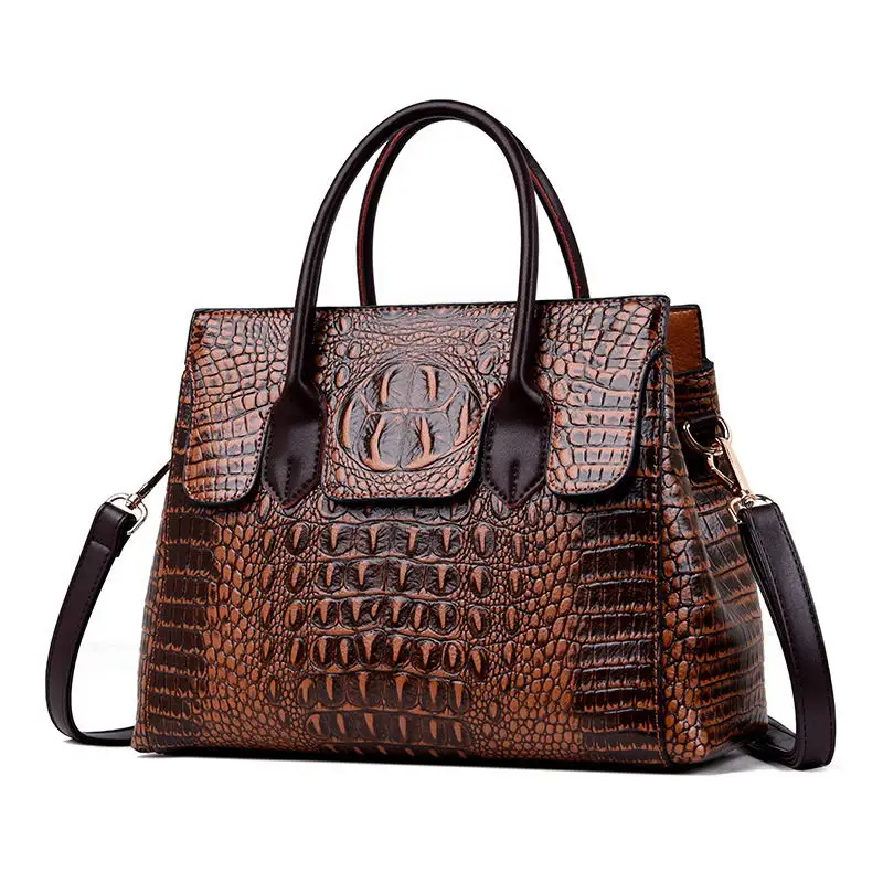 DIINOVIVO классическая сумка с текстурой под кожу крокодила брендовая дизайнерская женская сумка большой емкости OL сумка через плечо женская WHDV1224 - Цвет: Коричневый