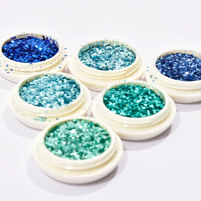 

6pc/set Nail Holographic Flake Shine Dust Mix-Size Hexagon Holo Flake Chunky Ultra-thin Sequin For Nail Art Decor Sparkly Flakes
