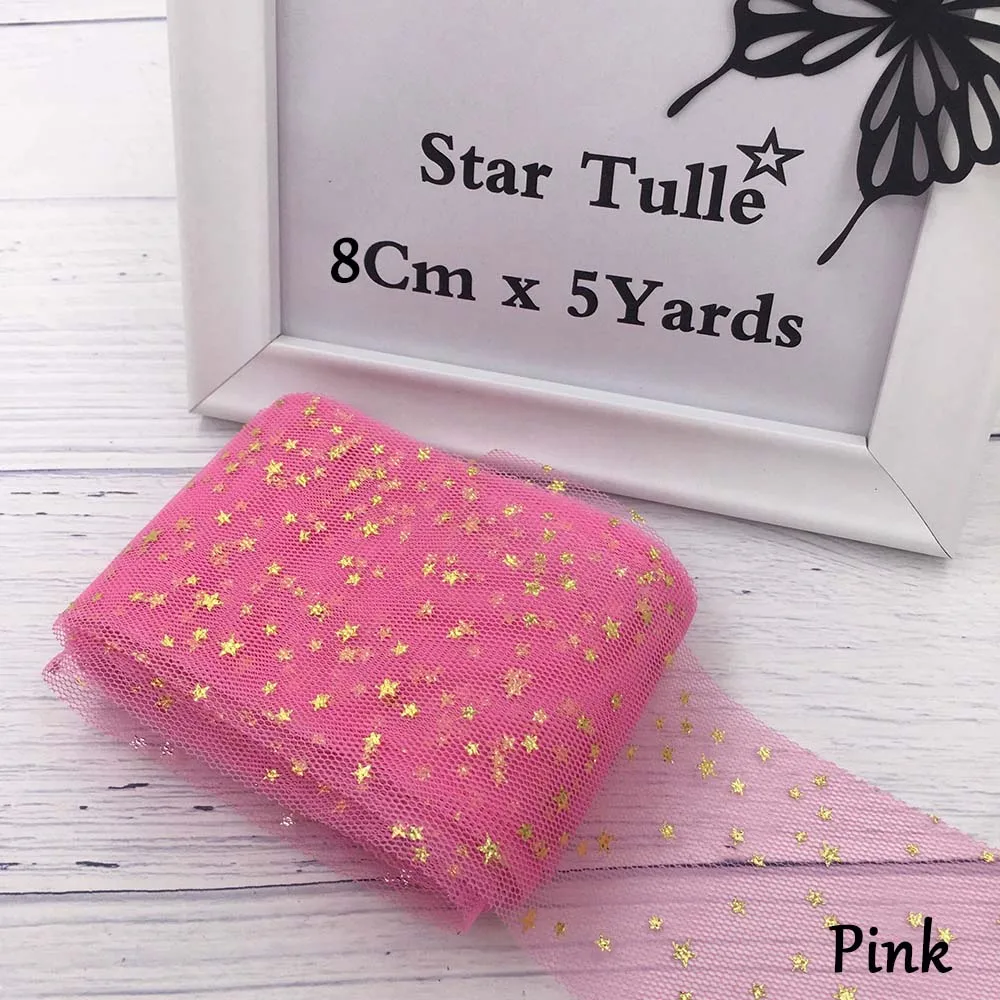 8CM PINK 8 см 5 ярдов блестящая Звезда тюль рулон мягкие блестки Сетка на катушке Золотой Серебряный звезда Тюль сетчатая лента DIY ремесло день рождения поставки - Цвет: 8CM PINK