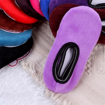 

Wome's Winter Floor Socks Velvet slippers Indoor Short Anti-skid Boat Socks Solid Color Warm Socks