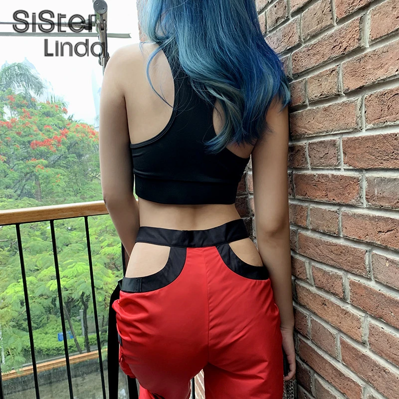 Sisterlinda Harajuku брюки с высокой талией яркие однотонные брюки женские уличные брюки-карго женские свободные брюки для бега Mujer
