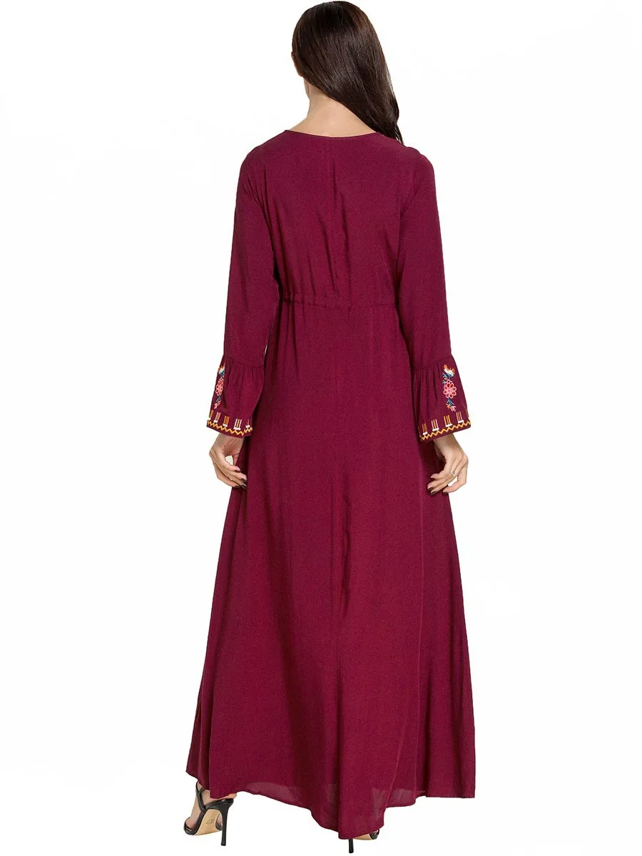 Женская одежда в Дубае, abaya Femme, Пакистанская Турецкая мода, мусульманская одежда, красное мусульманское Макси платье с вышивкой, модный кафтан, Халат