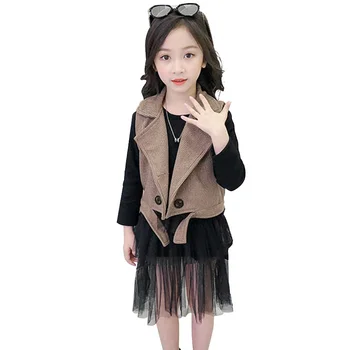 

Clothes For Girls Solid Vest + Mesh Dress Clothing For Girls Spring Autumn Costumes For Girls Teenage Tracksuit Kids