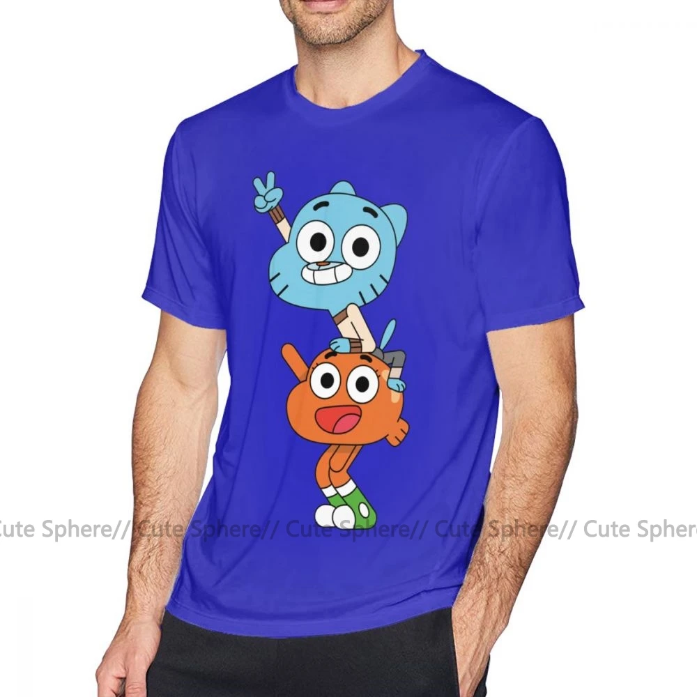 Футболка «Удивительный мир Гамбола», футболка «гамбол и Дарвин», футболка с коротким рукавом 6xl, милая Мужская Пляжная футболка из 100 хлопка - Цвет: Blue
