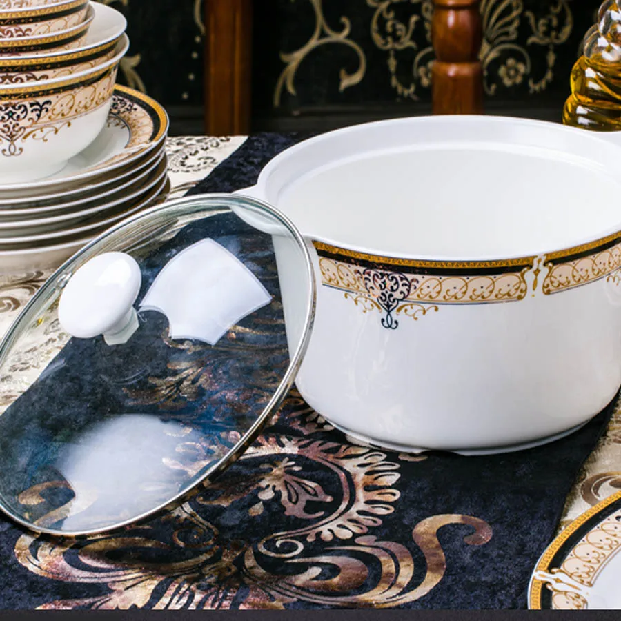 60 Heads Jingdezhen Ceramic Tablewar dish Set Tableware Rice Bowl Dish Salad Noodles Bowl Plate Dinnerware Sets Tableware