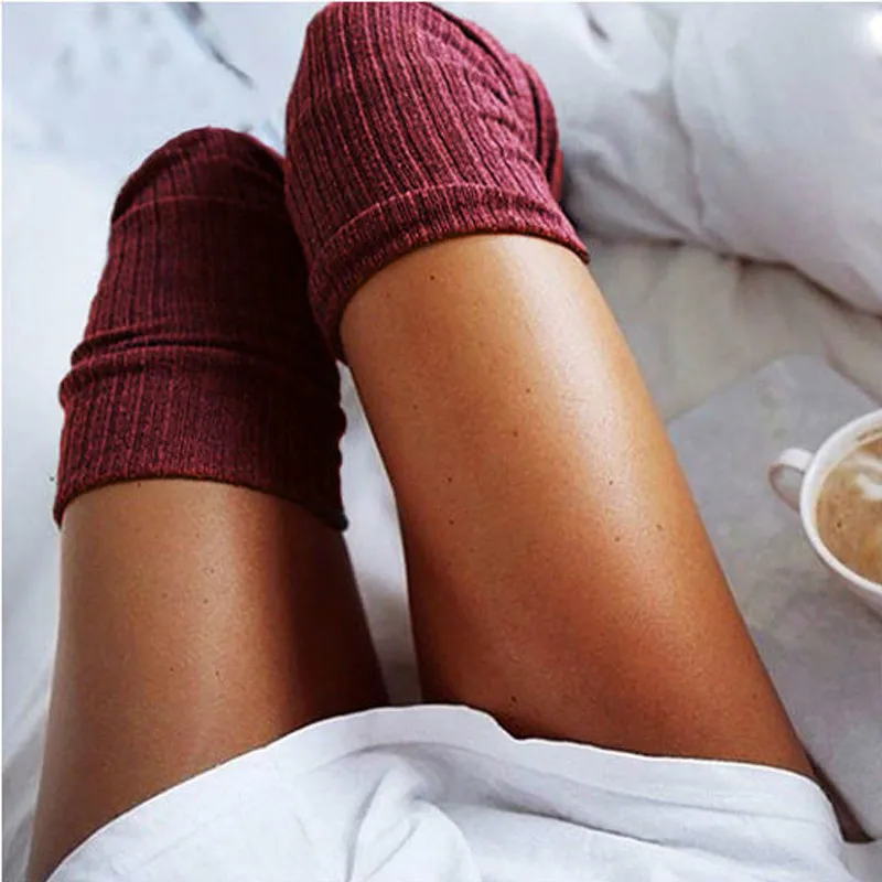 wine red Stockings Модные женские чулки для девочек; женские гольфы выше колена; длинные мягкие хлопковые чулки; Новинка года; теплые пикантные гольфы - Цвет: wine red Stockings