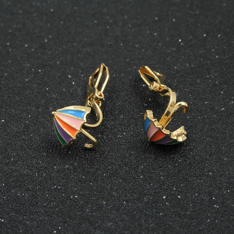 GRACE JUN Cartoon Enamel Rhinestone Clip on Earrings for Women Party Prom Charm Ear Clip Ear Clip Earrings