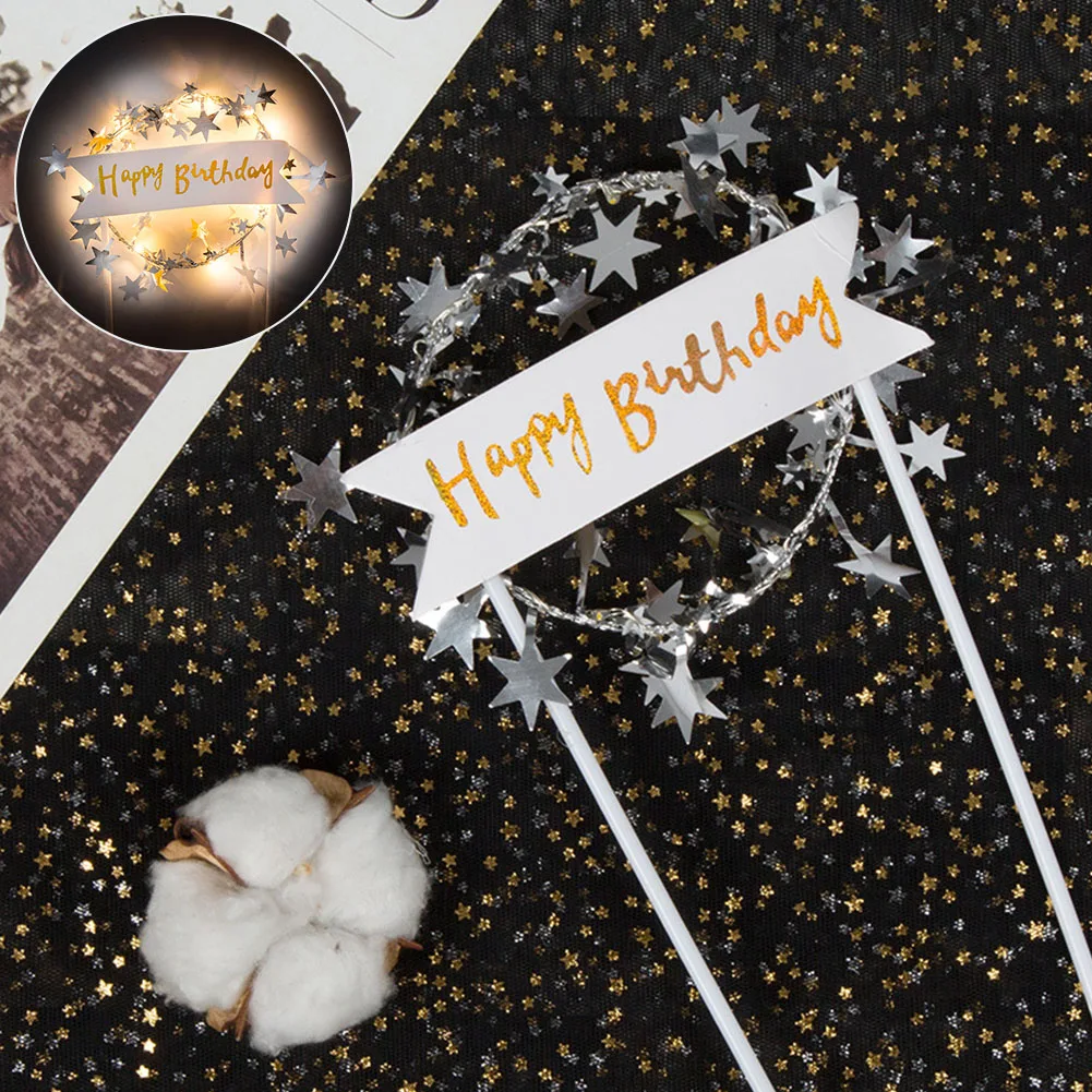 Украшения вечерние свадебный плакат Звездная гирлянда праздничные украшения романтический топ для детей торт Топпер светодиодный освещение с днем рождения - Цвет: Серебристый