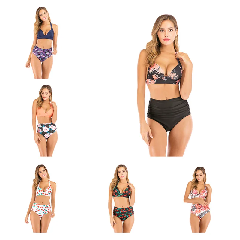 

High Waist Bikini 2020 Mujer Swimwear Women Plus Size 3XL Print Push Up Backless Biquini Colors Swimsuit