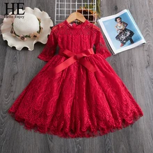 HE Hello Enjoy/красное платье для девочек кружевное платье принцессы с цветочной вышивкой для маленьких девочек на свадебную церемонию Детские вечерние бальные платья