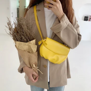 

New Korea ins port wind casual wild shoulder small crossbody bag chest bag bright color soft pu dumplings bag female