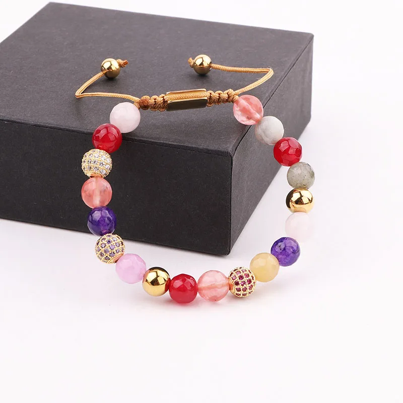 New Design Women Bracelet CZ Pave Ball Natural Stone Braided Macrame Bracelet Women Gift - Image 4