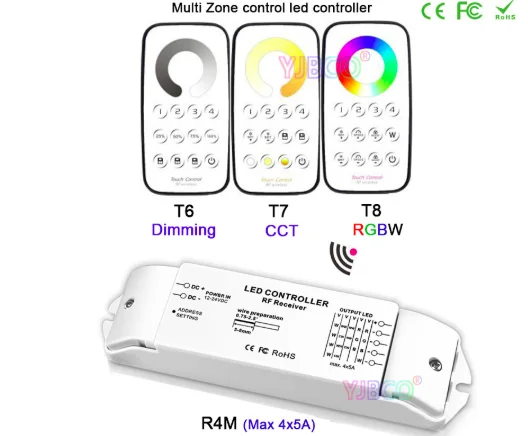 Bincolor DC12V-24V многозональное управление затемнением/CCT/RGBW Max 5x4A RF беспроводной пульт дистанционного управления+ приемник контроллер для светодиодной ленты светильник