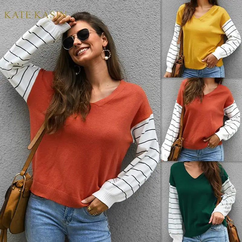 

Kate Kasin 2019 Autumn Winter V Neck Knitted Pullover Sweater Womens Sweaters Women Pullover Jumper Pull Femme Fashion Knitwear