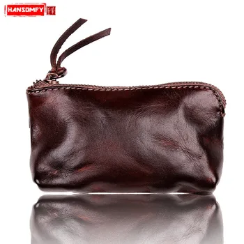 

HANSOMFY Coin Purse Card Package Coin Key Bag Retro Leisure Men and Women Small Wallets New Mini Genuine Leather Change Position