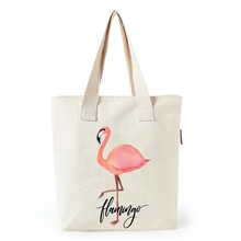 Холщовая Сумка-тоут с принтом фламинго для женщин, индивидуальные Эко сумки для девочек, сумки для покупок на заказ с логотипом