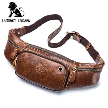 

LAOSHIZI Brand Genuine Leather Men Waist Fanny Pack Multi-function Men's Crossbody Shoulder Bags Casual Travel Messenger Bag