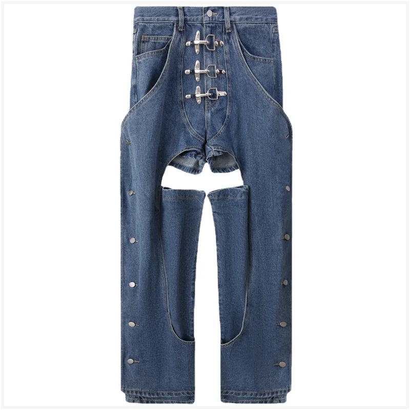 Женские джинсы с высокой талией асимметричные ажурные двойные Брюки-Капри