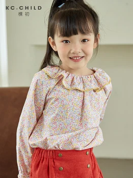 

KC.Child Girls Blouse Kids Toddler Shirt Baby Girls Long Sleeve Top Cotton Liberty Floral Print Ruffle Collor Sweet Style