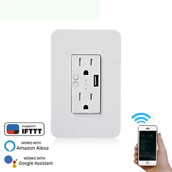 

Smart Wall Socket With USB 2 Plug Outlets Work Alexa Google Home/IFTTT No Hub Required by Smart Life/Tuya APP Remote Control