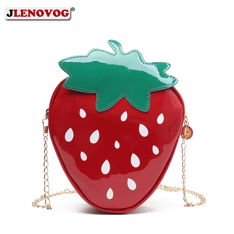 

Cute Red Strawberry Handbag for Women Teenager Girls Small Patent leather Crossbody Bag Kids 2019 Kuwaii Mini Chain Shoulder Bag