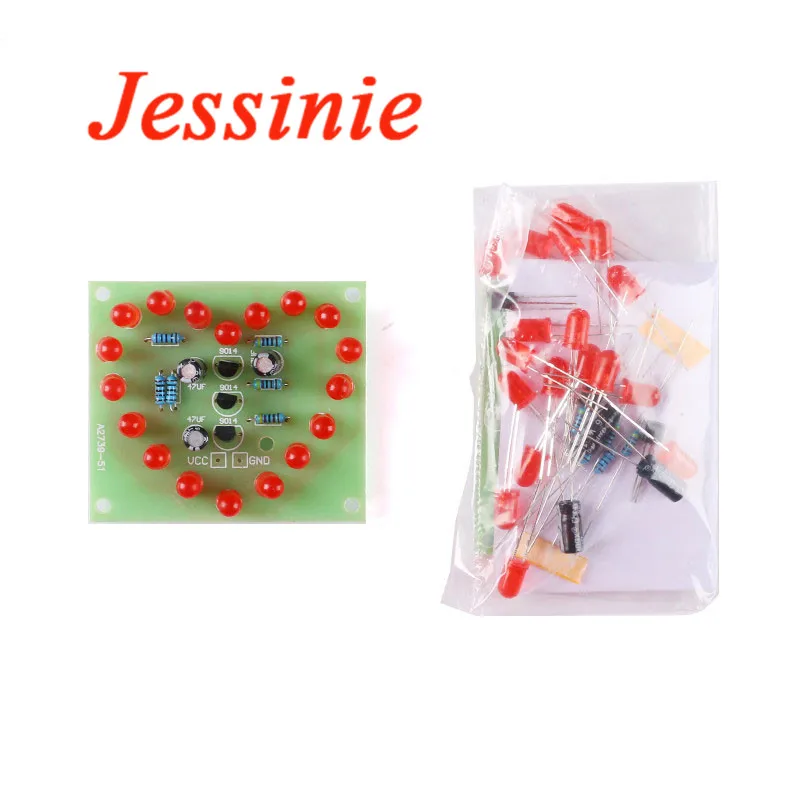 LED Heart Shaped Kit Cycle Flashing Lights 18pcs reds Electronic DIY Components Welding Practice Board | Электронные компоненты
