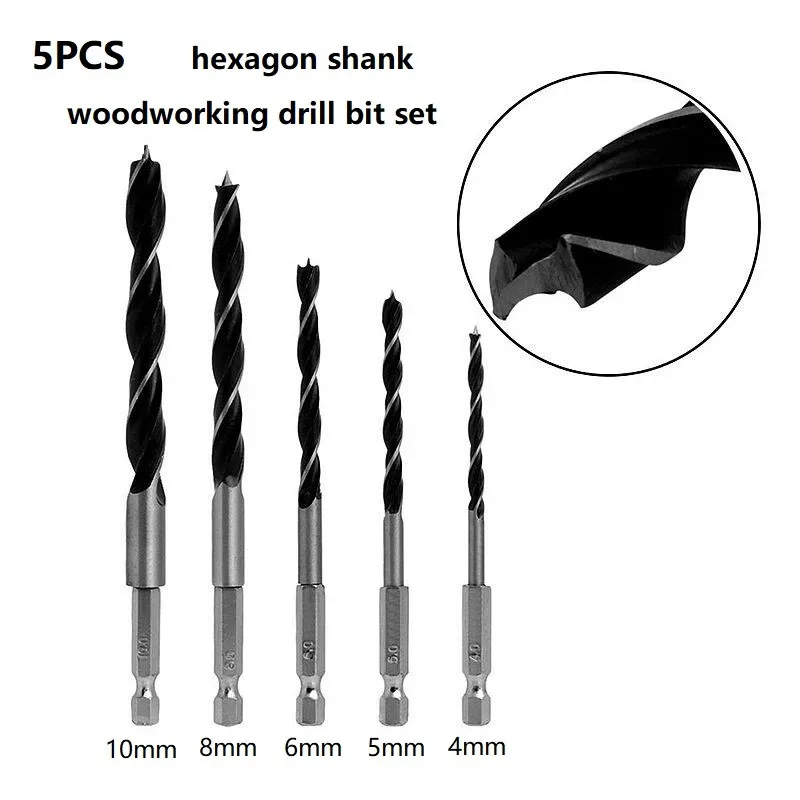 5PCS Three-point Drill Bit Woodworking 1/4&quot Hex Shank Rotary Head Electric Wood Plank Hole Special 4 5 6 8 10mm | Инструменты