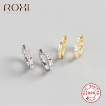 ROXI, 925 пробы, серебряные, прозрачные, циркониевые, круглые серьги-гвоздики для женщин, квадратные, Кристальные, круглые серьги, корейские ювелирные изделия, свадебные серьги