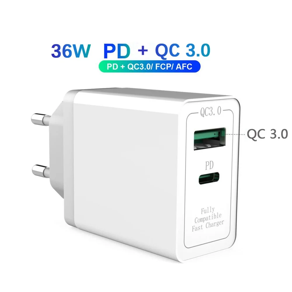 2-Порты и разъёмы QC3.0/FCP/AFC, 1 Порты и разъёмы PD3.0 для быстрого настенного зарядки 36 Вт USB C Мощность адаптер для iPhone11/iPad/pixel/S8/S9/S10/note9/huawei