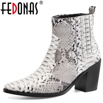 

FEDONAS Quality Genuine Leather Female Winter Western Boots Classic Pointed Toe Women Ankle Boots Big Size Party Shoes Woman