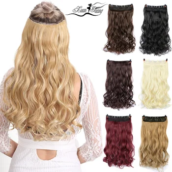 

XUANGUANG 24 Inches 5 Clips In Hair Extension Chemical fiber Synthetic Hair Natural Curly Hair Headwear Black Brown Blond Red