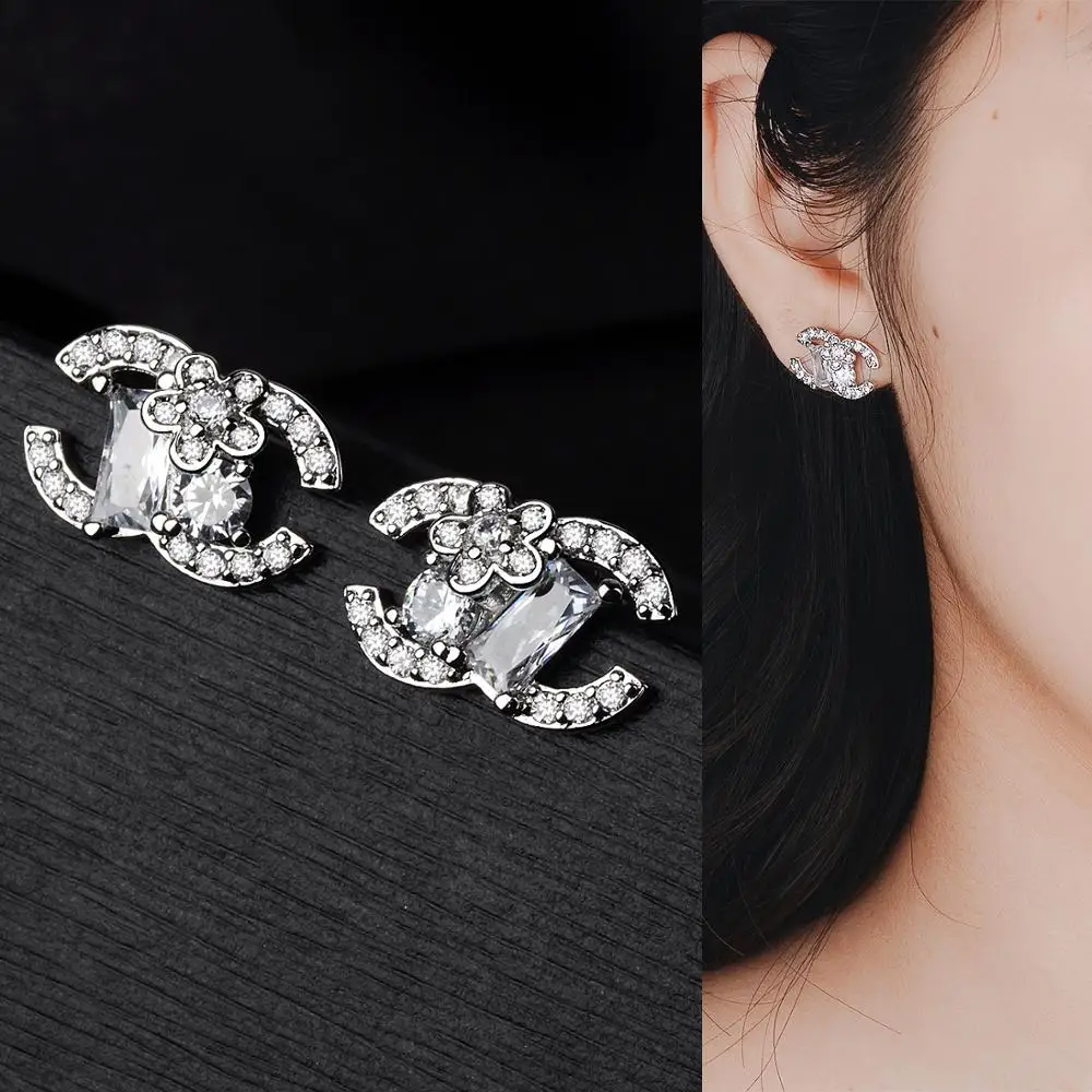 S925 серебряные серьги, C буквы серьги "цветок сливы", подарок на день Святого Валентина Модные ювелирные изделия серьги-гвоздики