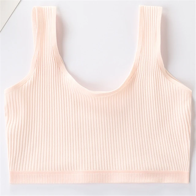 Soft Cotton Children Girls Underwear Kids Girl Solid Color Vest Bra Tank Top Crop Tops for Girl 9-16Years Pink