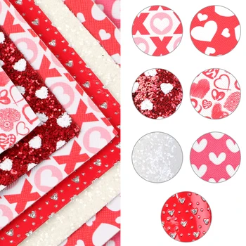 

David accessories 7pcs/set 20*34cm XOXO Love Synthetic Leather Set DIY Bow Bag Supplies Glitter Faux Leather Fabric,1Yc9935