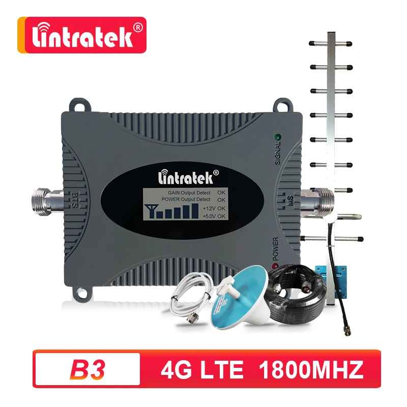 Lintratek 4G LTE 1800MHz DCS Signal Repeater Cellular Booster 4G 1800 Cellphone Signal Amplifier 4g LTE Yagi Antenna full kit 5