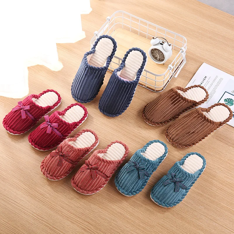 

Autumn And Winter Household Korean-style Corduroy Slipper Warm Floor MEN'S AND WOMEN'S Anti-slip Couples Cotton Slippers Plush C