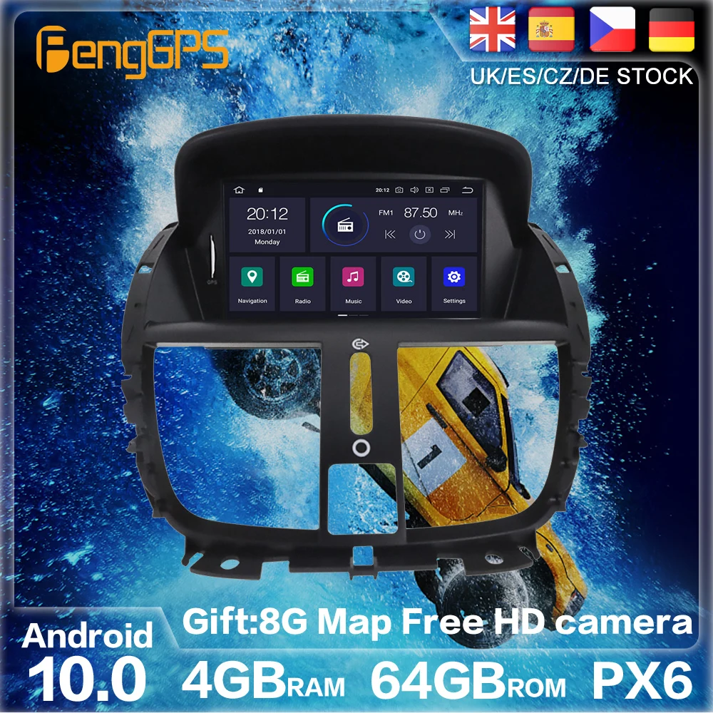 Android 10 0 64G PX6 GPS навигация для Peugeot 207 2008-2014 Авто Радио стерео автомобиль CD DVD
