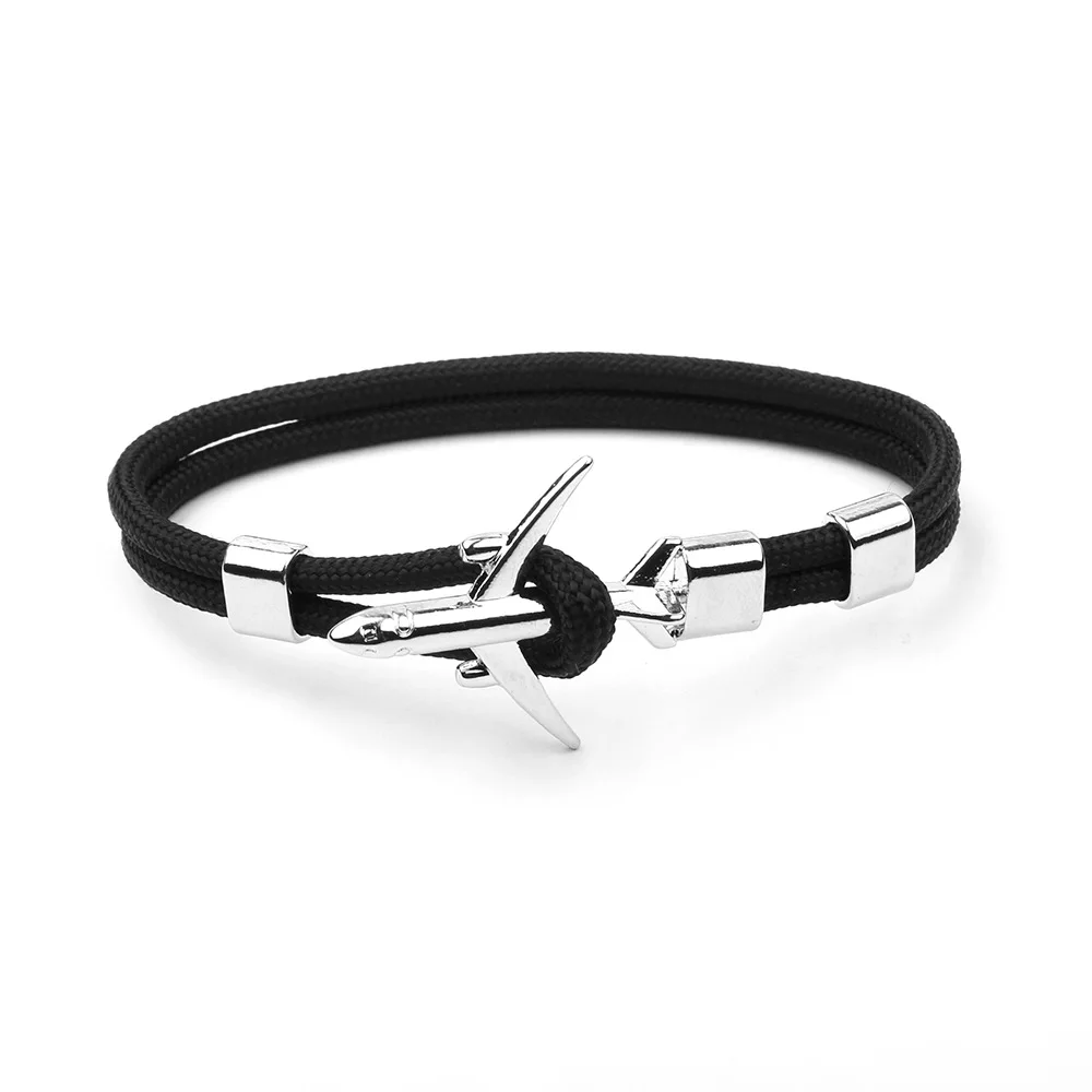 Fashion Braided Bracelets Men Charm Rope Chain Airplane Anchor Bracelet Male Women Air Plane Style Braided Bracelet Sport Hook (6)