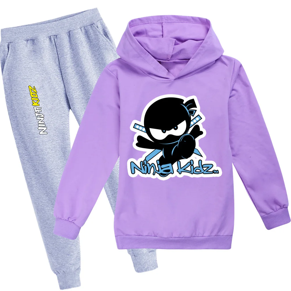

Kids Boys 2Pcs Tracksuits Set NINJA KIDZ Print Long Sleeve Girl Hooded Sweatshirt+Elastic Pants Outfits Children Clothes Set