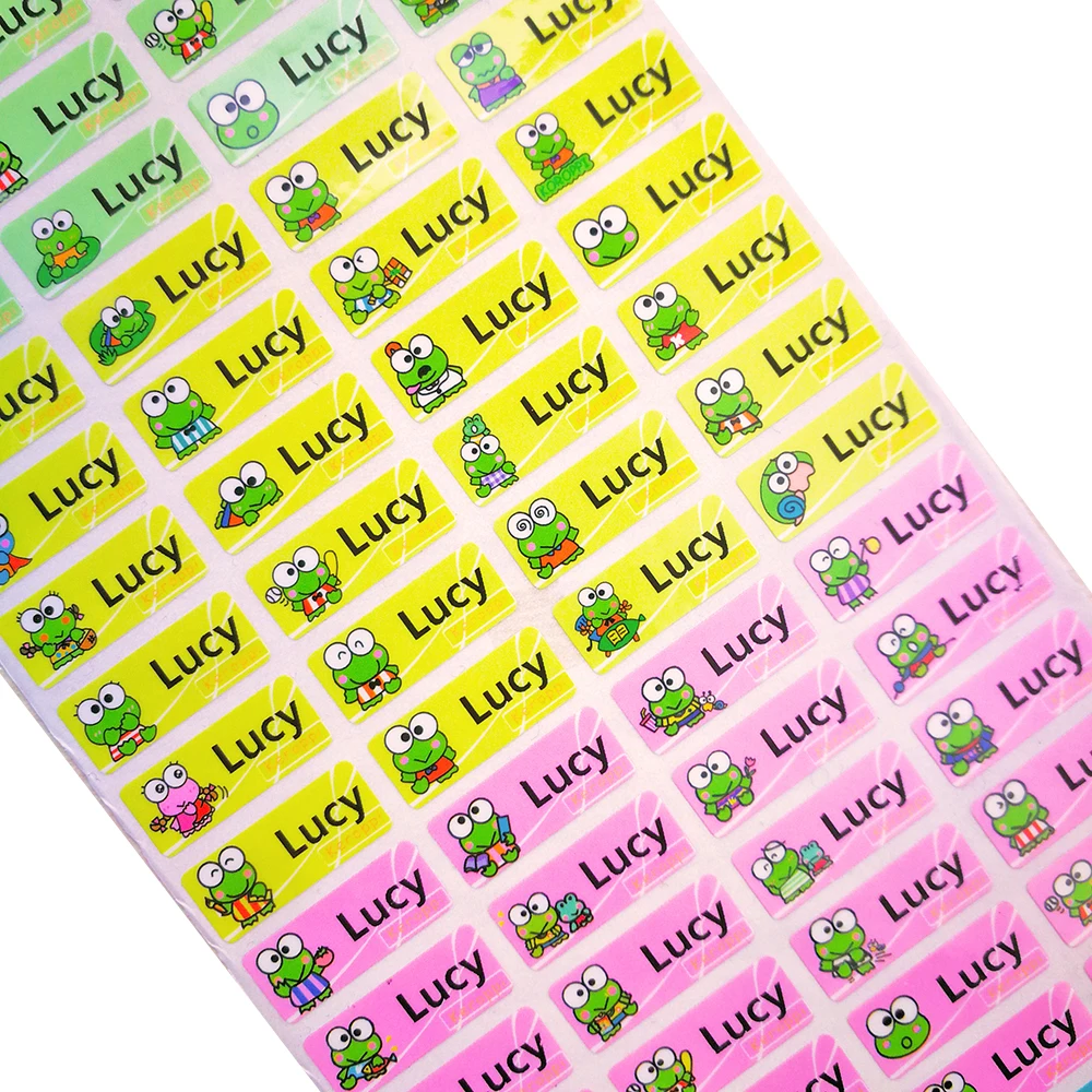 

100PCS Custom Name Sticker Cartoon Frog Sticker Pattern Waterproof Personal Label Children Tag Scrapbook School Stationery