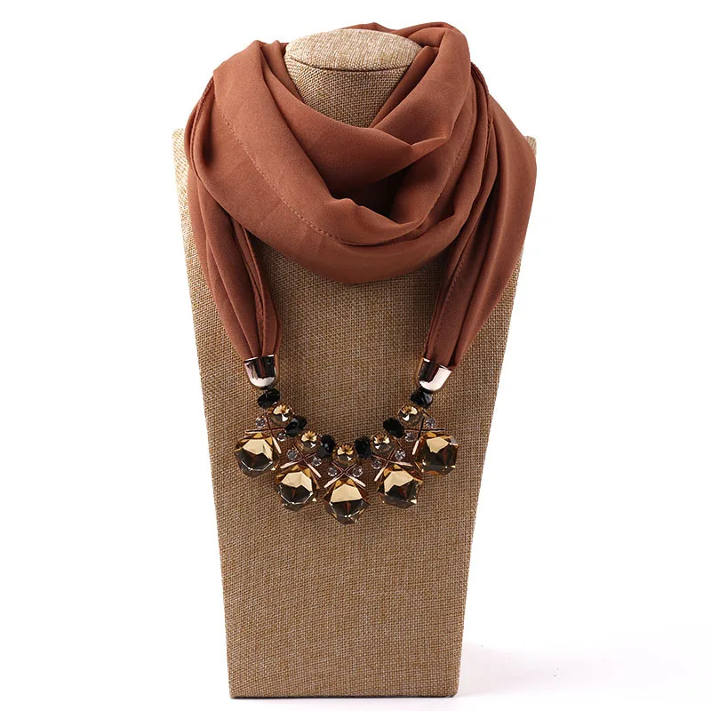 He288a54a6daa4eef960fa0d1389dd5cf8 Elegant Girl Beads Necklace Pendant Ring Scarf Multi-style Lady Chiffon Solid Scarf Hijabs Muslim Head Scarve Turban Accessories Mallzona