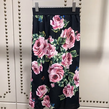 

2020 Summer silk Skirts Women Vintage Long Women's Casual High Waist Pleated Skirt faldas mujer moda