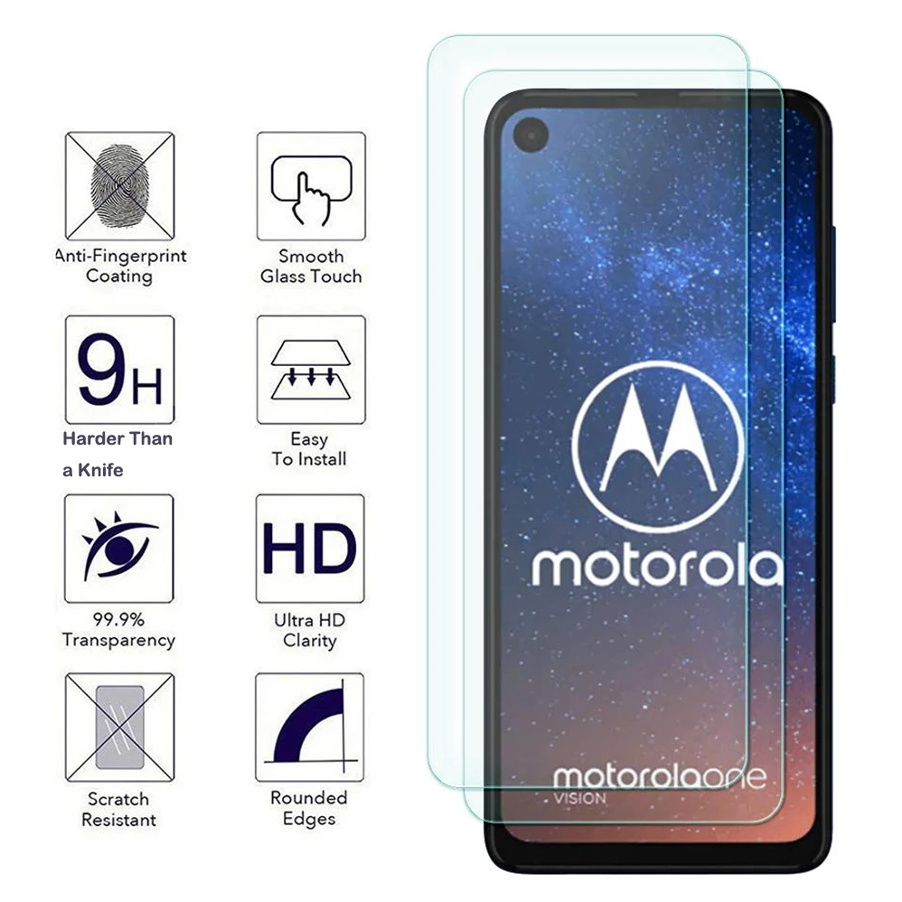 

2PCS For Motorola One Action Screen Protector 9H HD Bubble Free Clear Tempered Glass Screen Protector For Motorola One Vision