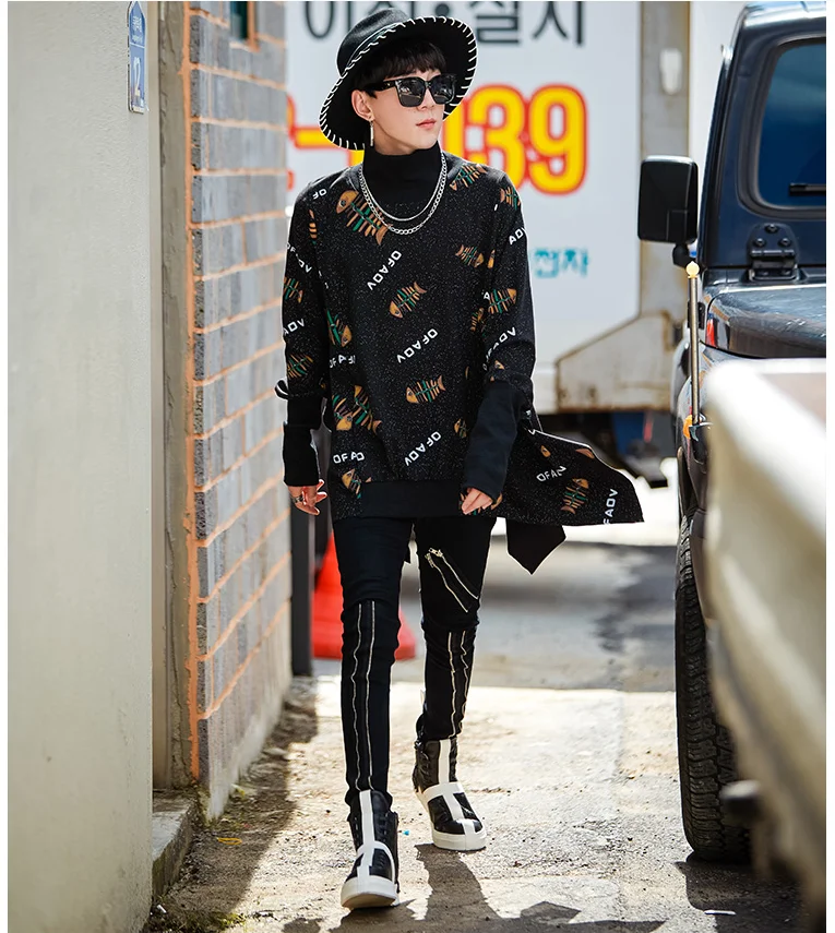 Spring and autumn loose high collar cape windbreaker men's trend printing casual jacket chic original bat sleeve cloak