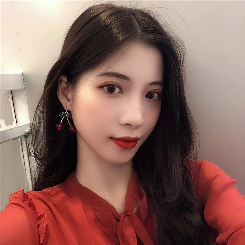 Мода для темпераментных красная вишня серьги женские милые с изображением