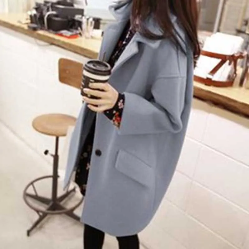 Женская куртка, Осень-зима, Корейская версия, модная, большой размер, женская, с отворотом, твидовое пальто, длинное, шерстяное пальто, женские пальто
