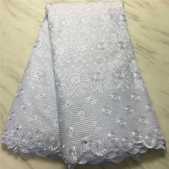 

high quality 5 yards white gold African Swiss cotton voile lace fabric with neat embroidery plus chiffon lace! 14L062305